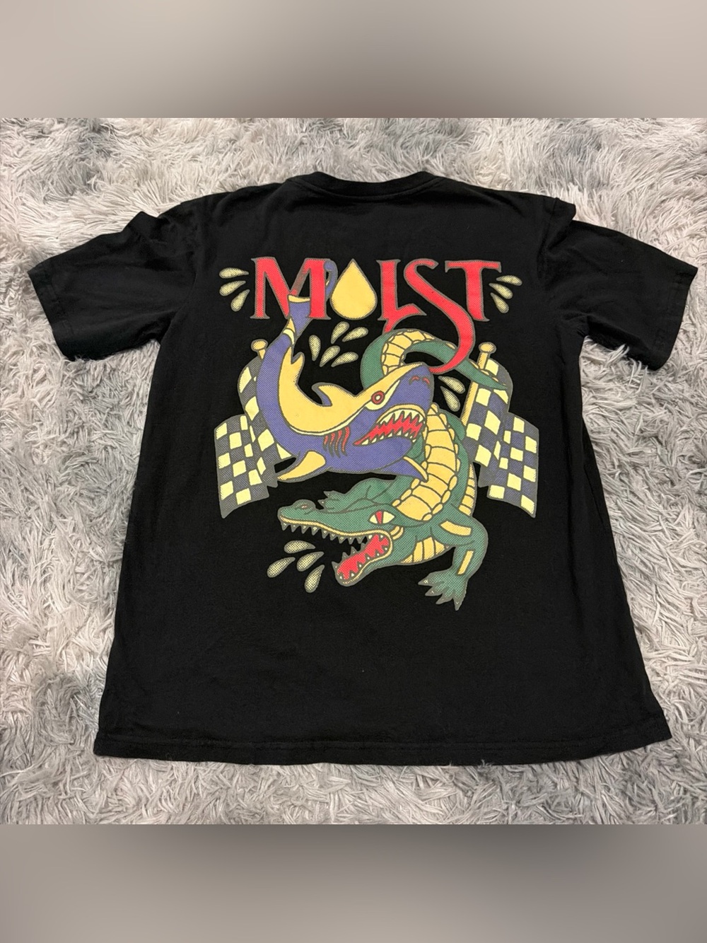 Moist Swampcore Tee-Shirt Black With Back Print Graphics Shark Alligator XS